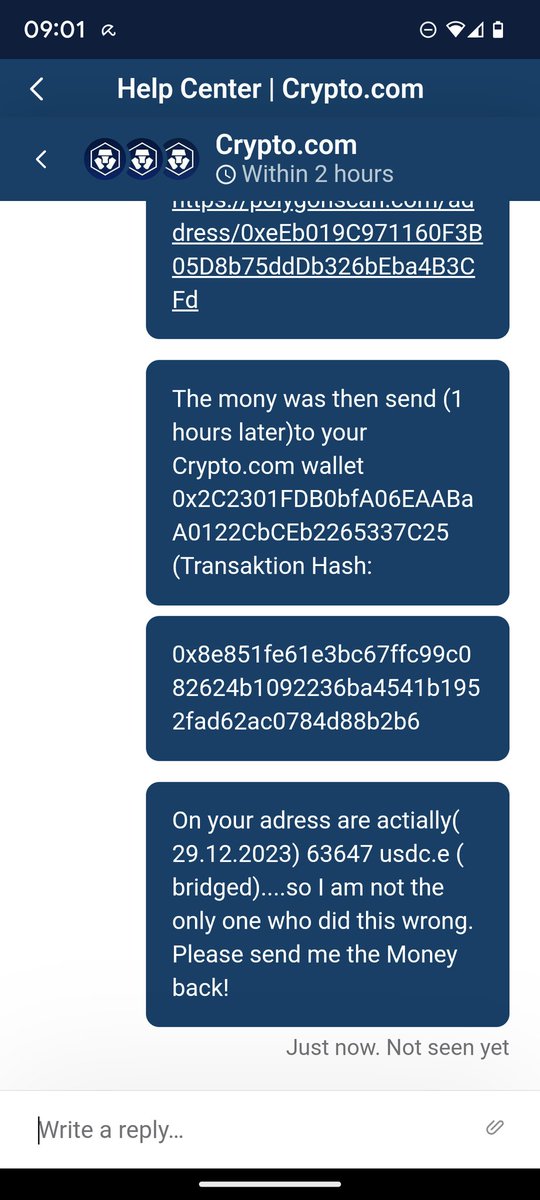 RuedigerRohm's tweet photo. @cryptocom why nobody answer my questions? I send 1000 usdc.e via poligon to my Account on your App. Nobody answer from customer Service since 20 Days!!!! The Money you send to an other wallet from https://t.co/vB0Uq193Ma where already are 66.000 usdc.e.... Can somebody explane? https://t.co/fZBJZhWSLr