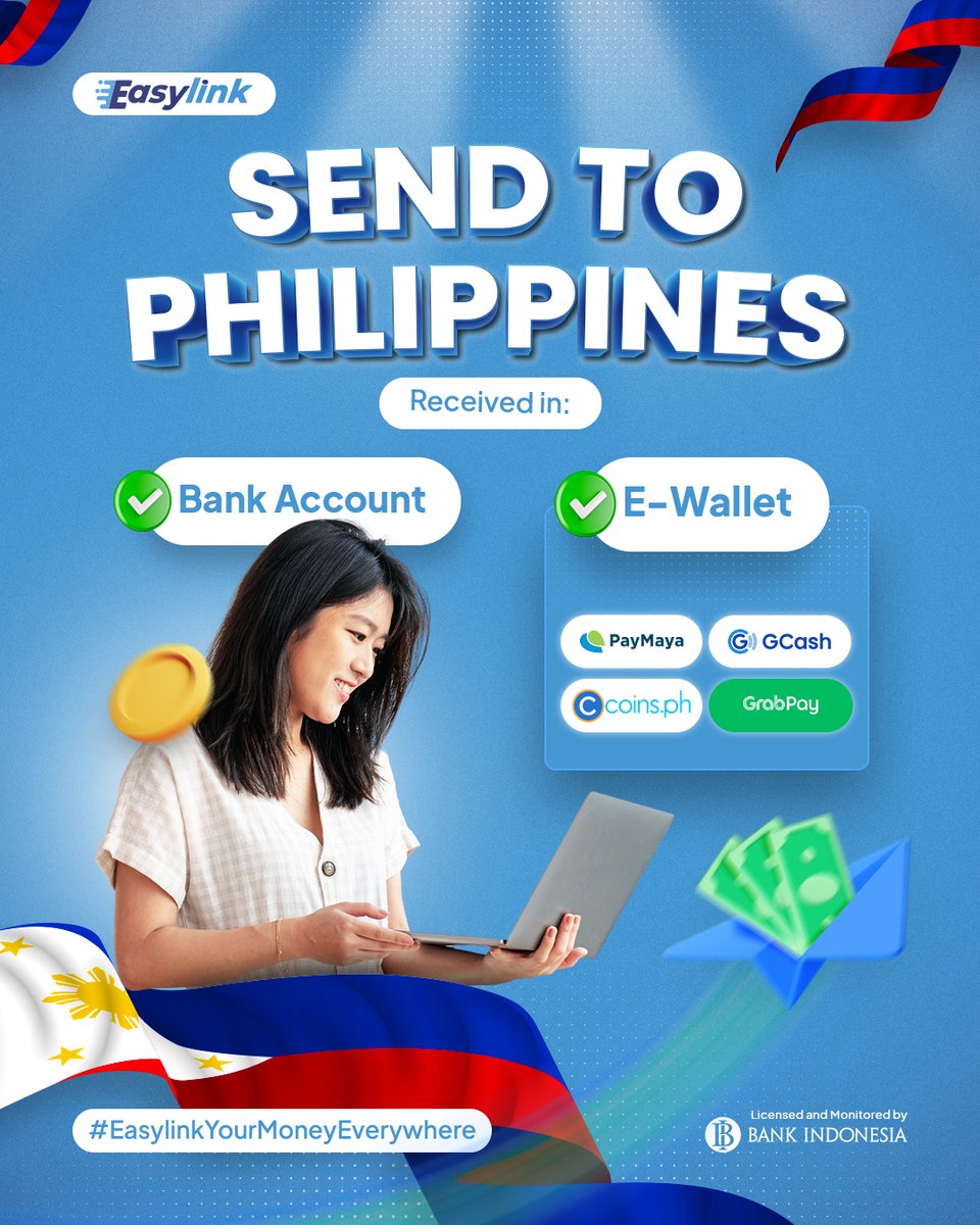 easylink_id's tweet photo. Kirim uang ke Filipina lewat Easylink, bisa diterima di akun bank, dan juga e-wallet lokal loh! Easylink support penerimaan ke 4 e-wallet di Filipina yaitu:

- Paymaya
- GCash
- https://t.co/7V3wUBgrtR
- Grabpay

Kunjungi https://t.co/jysa3tfIbW sekarang! 😊 https://t.co/aTSIGgEoJW