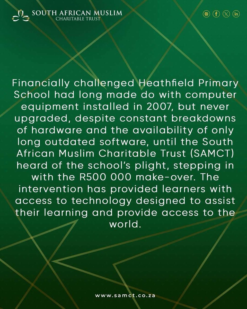 samct_za's tweet photo. 21st Century Education Dream Becomes A Cape Town School's Reality After R500 000 Computer Lab Refurbishment
https://t.co/P3Mzv0h3su
#southafrica #samct #charitysa #philanthropy #education #educationfirst #makeadifference #donate #socialimpact #health #sustainability #community https://t.co/YdaT5tjcPQ