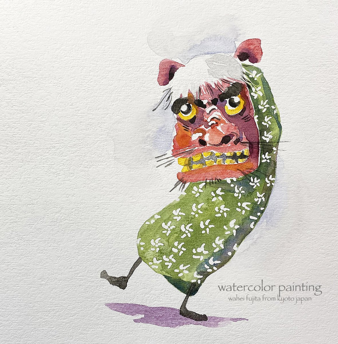 獅子舞。#Watercolor #スケッチ #水彩画 #淡彩略画 #透明水彩 #」|わ