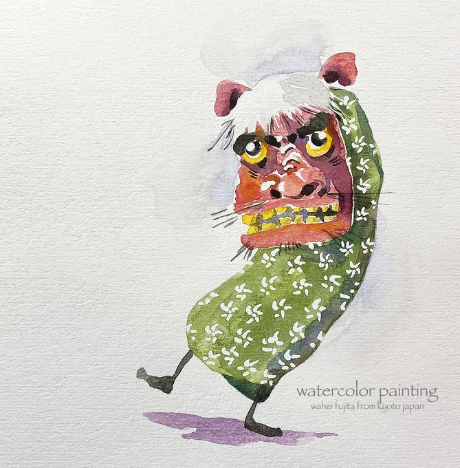 獅子舞。#Watercolor #スケッチ #水彩画 #淡彩略画 #透明水彩 #京都水彩画塾  #水彩画ワークショップ  #水彩画教室  #京都の絵画教室 #京都水彩画塾 