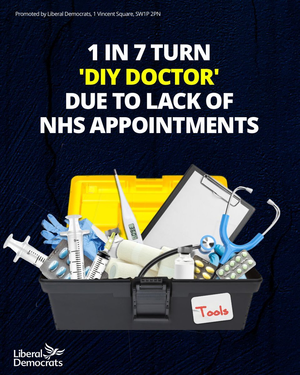 LibDems's tweet photo. Shocking new poll reveals Brits unable to see a GP are turning to carrying out medical treatment on themselves and self-prescribing medication

Patients are left suffering in pain after years of neglect under the Conservative Government. https://t.co/G6ZxftGw3b