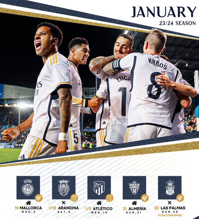 SoloRealMadrid0's tweet photo. 🚨CALENDARIO del REAL MADRID en este ENERO de 2024 https://t.co/OAZGQK75pv