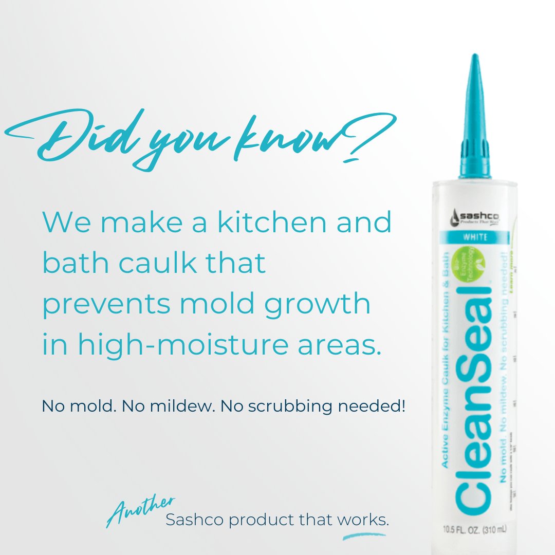 SashcoInc's tweet image. Most mold resistant caulks have harsh chemicals designed to kill mold, bue once they get dirty, mold grows on them just fine. CleanSeal eliminates the food source...preventing mold from ever growing.

#CleanSeal #Sashco #ProductsThatWork #ProsWhoKnowGoSashco
