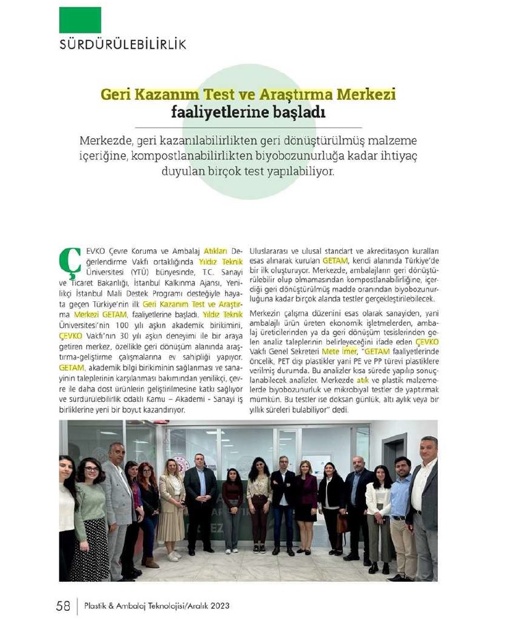 CevkoVakfi's tweet photo. Plastik &amp; Ambalaj Teknolojisi Dergisi'nde yayımlanan Geri Kazanım Test ve Araştırma Merkezi (GETAM) haberini sizlerle paylaşmak isteriz. https://t.co/vlnu8DpDNH