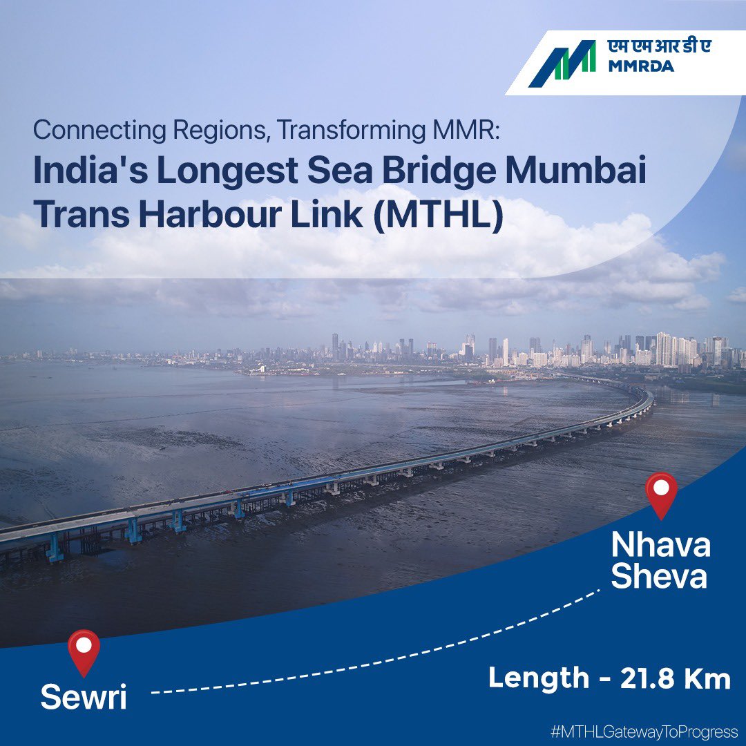 MMRDAOfficial's tweet photo. The engineering marvel of India, the longest sea bridge and MMRDA's most ambitious project—MTHL—is being unveiled soon! Our team at MMRDA has put forth their best efforts and engineering expertise to create this groundbreaking project. MTHL is breaking barriers and setting new standards in infrastructure development—a bridge that will connect lives, enhance connectivity, and become a catalyst for India's economic growth.

#MTHL #InfrastructureDevelopment #WorkingAgainstTime #RebootingMumbai #ReshapingMMR

@CMOMaharashtra 
@mieknathshinde 
@Dev_Fadnavis 
@AjitPawarSpeaks 
@DrSanMukherjee