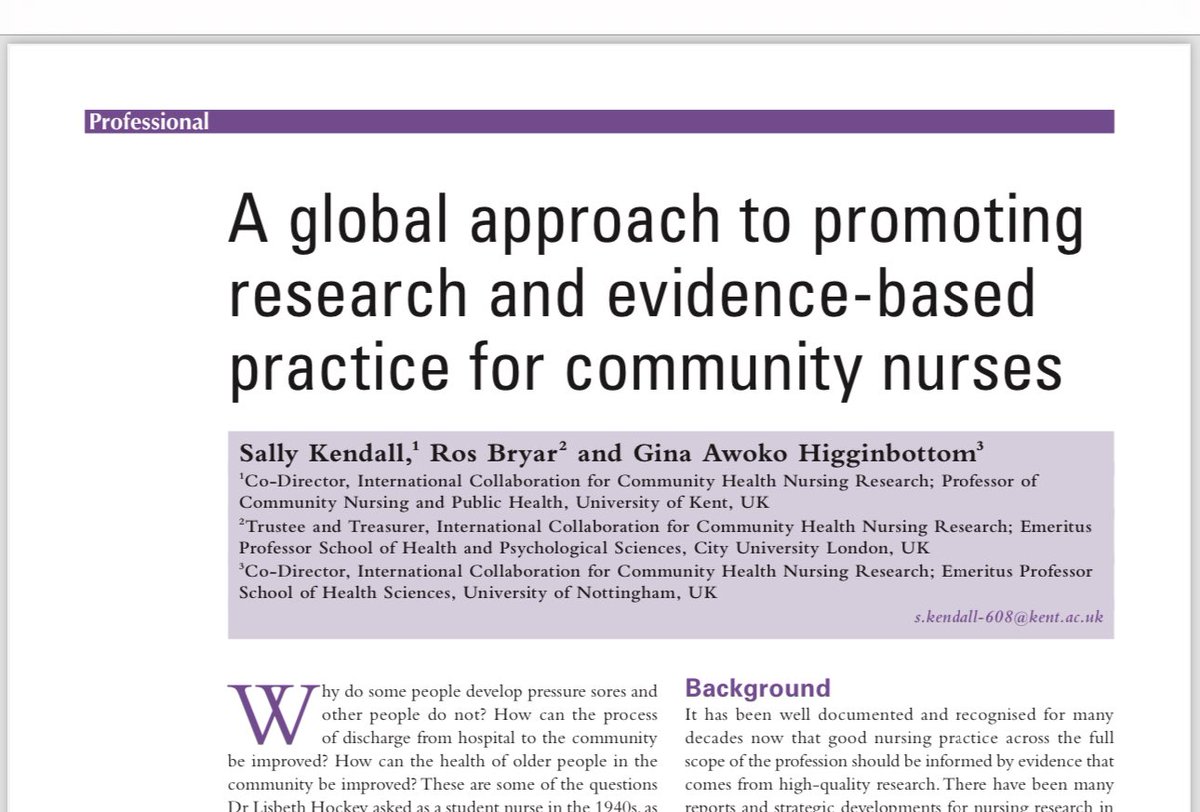 Great to see our pub out today highlighting community nursing research and international collaborations. A good to start to 2024! @RosamundBryar @sally_kendall @bathebrit @ICCHNR @QNI @QNIS @Ben_Bowers__ @AcosiaNyanin @AngelaKnightJa1 @Unite_CPHVA