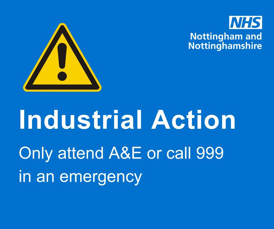 #TeamMidNotts: Junior doctors are taking part in strike action from 3-9 Jan. 📆

Ahead of this strike action we're asking you to only attend A&E in a serious or life-threatening emergency. 🚑

Thank you! 🙂