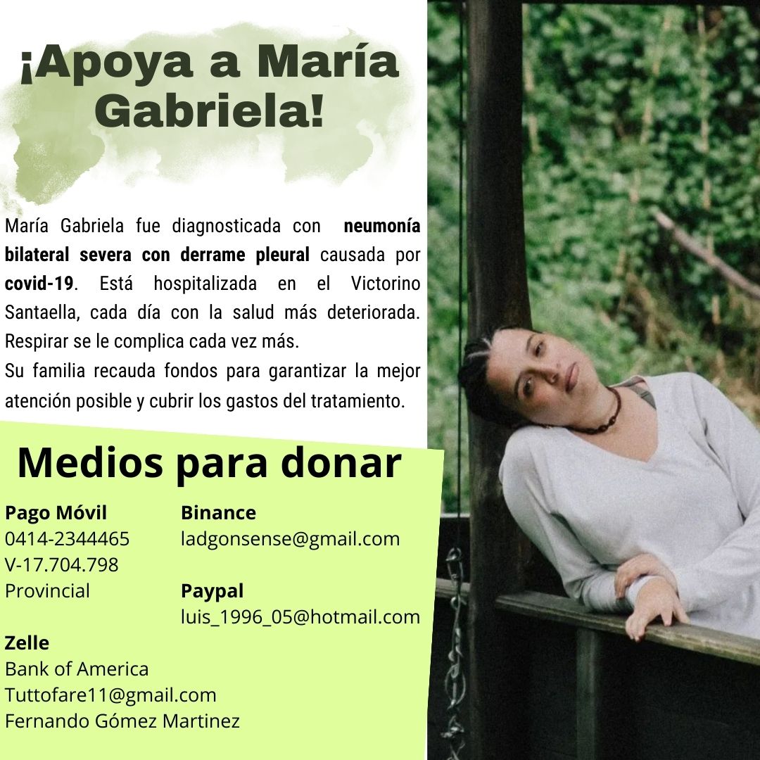 DiarioTalCual's tweet photo. #ServicioPúblico María Gabriela necesita con urgencia ayuda para costear su tratamiento, luego de que fuera diagnosticada con neumonía bilateral severa con derrame pleural causada por el covid-19. 

Para ayudar ⬇️ https://t.co/KnABkOZWvu