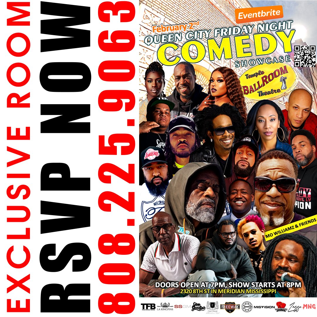 gems_it's tweet photo. #QueenCityFridayNightComedy

Queen City Friday Night Comedy
Temple Theatre Ballroom
Meridian, Mississippi
February 2, 2024

RSVP 808.225.9063

EVENTBRITE
https://t.co/j5j3vfwycS

STREAM LIVE ON ROSSTV
https://t.co/ItOGWdiYO0

#FamilyFirst #WinnersCircle https://t.co/ZxsjX3KnDl