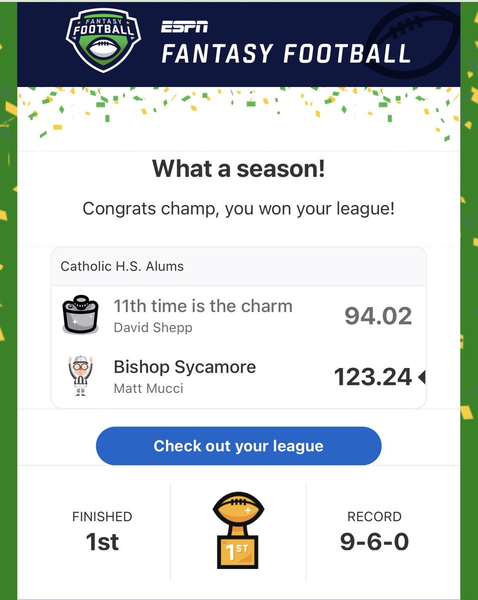 If this is my last tweet, so be it.  8 years in the making and a shout out to Lamar Jackson and Amon-Ra St. Brown for keeping me competitive.
