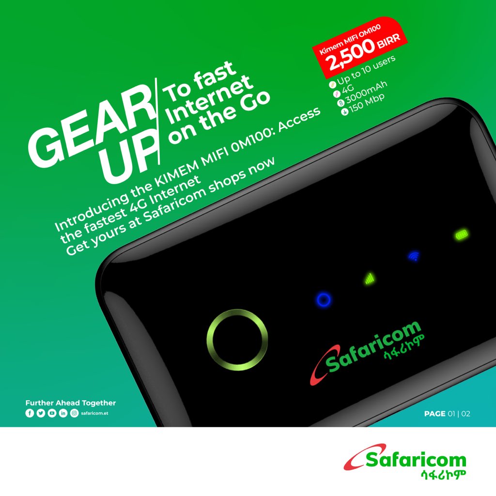 Stay connected on the go with the Kimem Mifi OM100 – your ultimate partner for seamless internet access!

#SafaricomET #furtheraheadtogether