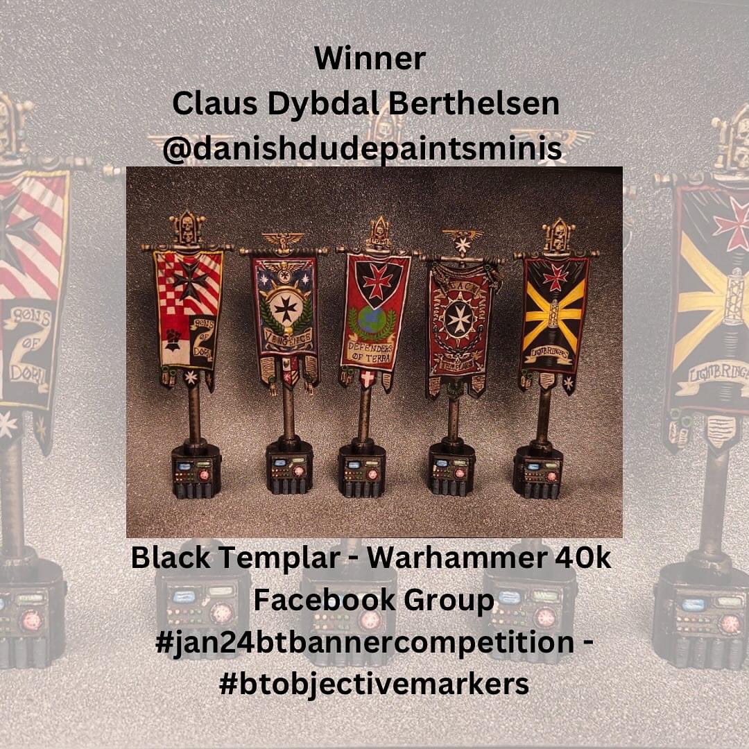 theeternalcrus1's tweet photo. The winner of #jan24btbannercompetition - #btobjectivemarkers is: -
Claus Dybdal Berthelsen @danishdudepaintsminis
Congratulations
Not only will your model be shared across all our social media and grace the top of the group for the whole of January 2024
#blacktemplars https://t.co/qeEMVWqcKf