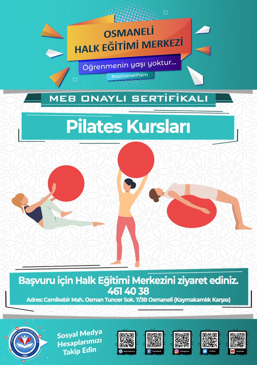 OsmaneliHEM's tweet photo. Kurumumuz bünyesinde Pilates Eğitimi 1.Seviye kursu açılması planlanmaktadır. Kurs başvurusu yapmak için https://t.co/6Er9us0AiR adresinde bulunan online kayıt formunu doldurabilirsiniz. "Öğrenmenin yaşı yoktur."
#osmanelihem https://t.co/G9pVY7bRAl