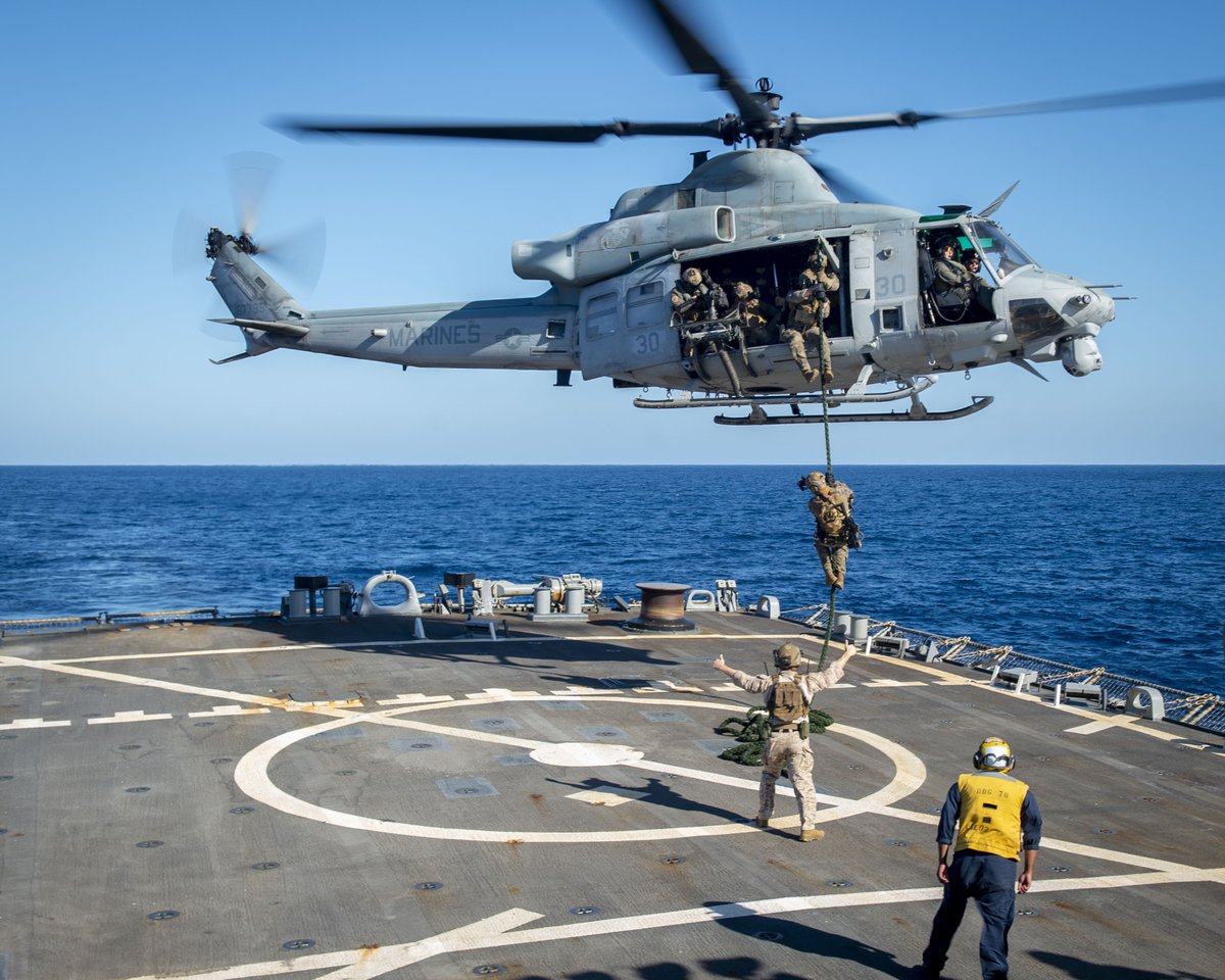 #Marines with @31stMeu conduct Visit, Board, Search and Seizure (VBSS) training. 

VBSS is a type of maritime interdiction training exercise. 

The Marines are deployed to the U.S. 7th Fleet area of operations in support of a free and open Indo-Pacific.

#USMC #BlueGreenTeam