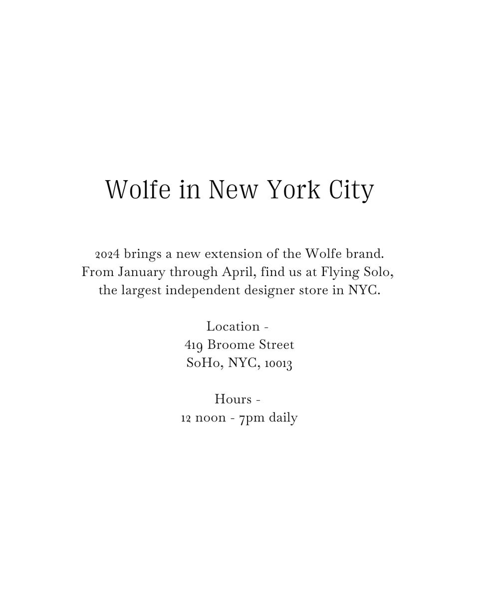 wolfecoapparel's tweet photo. Big City, Big Dreams! Wolfe is thrilled to announce our residency at Flying Solo in SoHo, NYC! ✨ Explore our curated collection of mindful fashion at this iconic boutique from January to April. Can't make it in person? Shop Wolfe online at https://t.co/BAFu4m8P7g https://t.co/qvgo7nHQKl