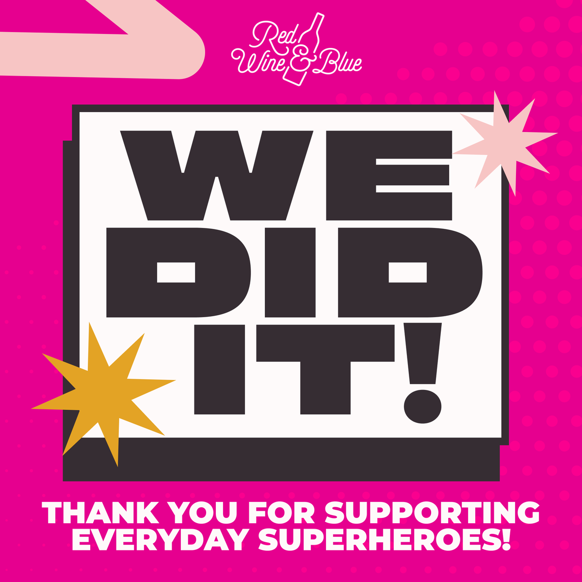 RedWineBlueUSA's tweet photo. We did it! Thanks to you we reached our fundraising goal! Your support means the world to us. Now let's get back to work 💪
#Superpowered #PowerProgress https://t.co/xNOyn7BAPJ