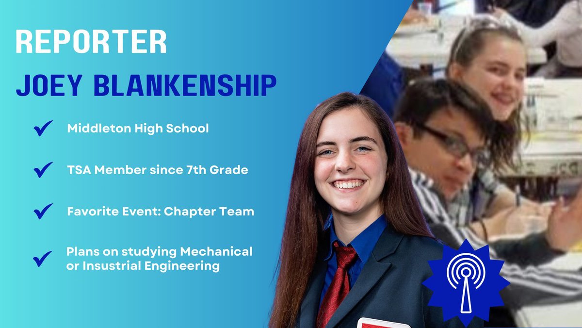 Florida TSA (@fltsa) on Twitter photo 🌟Officer Spotlight: Florida TSA Reporter - Joey Blankenship🌟
Joey  ran for state officer to be a greater part of an organization that she loves and
hopes to study mechanical or industrial engineering in college .
🌟Learn More Here: buff.ly/3RscxMg 🌟Officer Spotlight: Florida TSA Reporter - Joey Blankenship🌟
Joey  ran for state officer to be a greater part of an organization that she loves and
hopes to study mechanical or industrial engineering in college .
🌟Learn More Here: buff.ly/3RscxMg