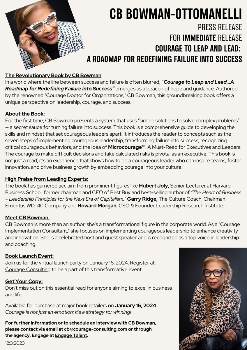 MeecoConference's tweet photo. »»ᅳPRESS RELEASEᅳ► So excited for the 2-week Countdown to the Courage Book Launch!https://t.co/OGnQ2a8FpV
#booklaunch #booklaunchparty #courage #courageous #CourageousLeadership #courageconsulting #cbbowman #leadership #leadershipdevelopment #leadershipcoaching #mg100 #CSuite https://t.co/3yGzRnoHDW