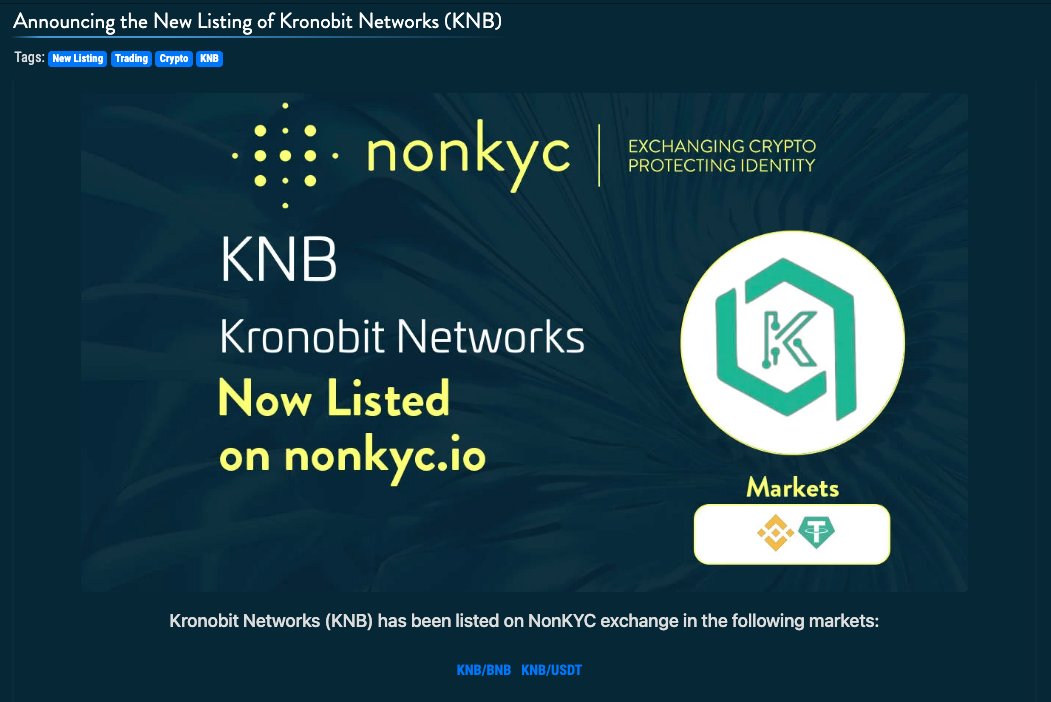 @Kronobit_Knb Kronobit Networks $KNB #KNB

Has now been listed on the NonKyc.io Exchange

nonkyc.io

Deposit, Withdraw and trading are open.

nonkyc.io/market/KNB_BNB
nonkyc.io/market/KNB_USDT

nonkyc.io/post/new_listi…

#BTC #USDT #ETH #XMR #PRIVACY