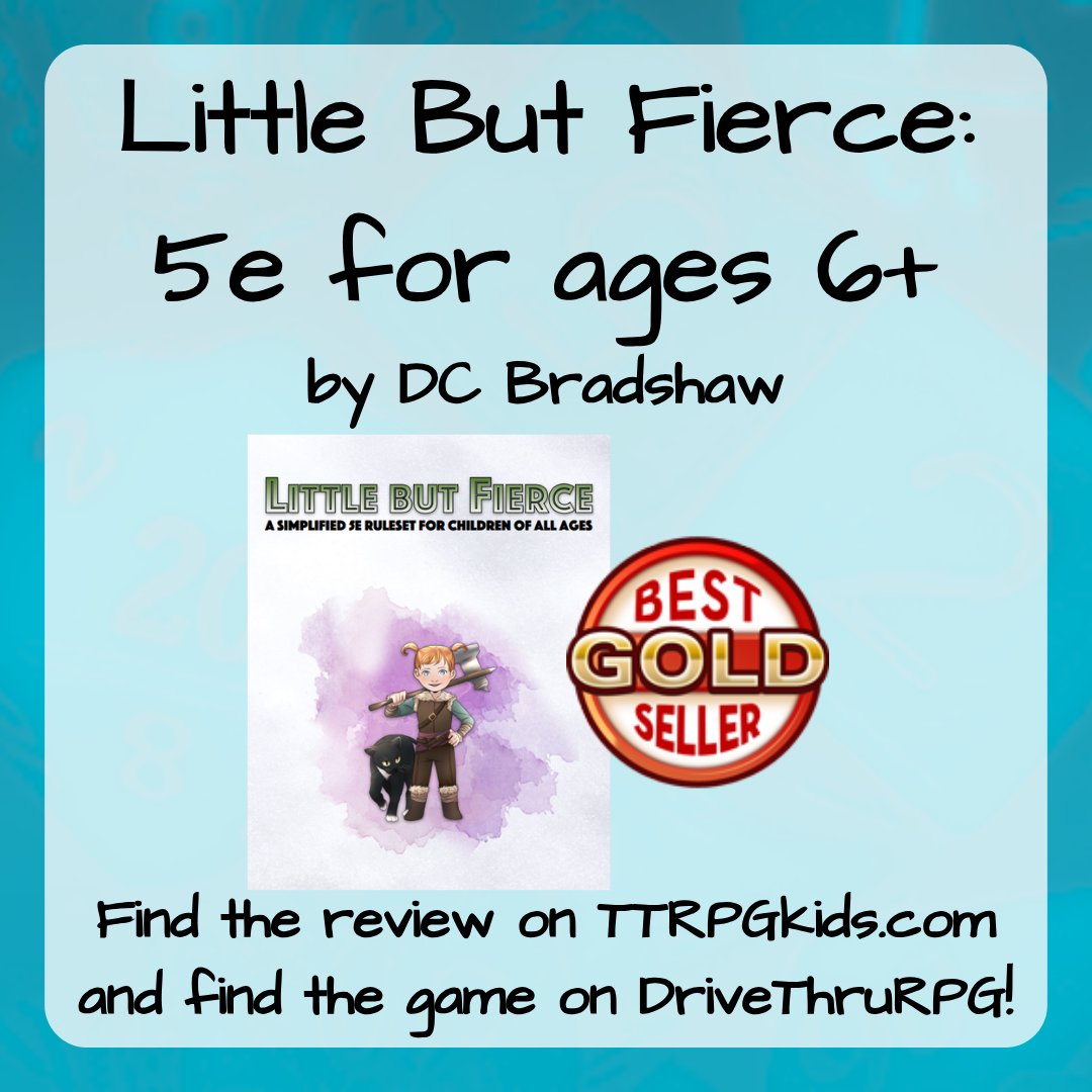 TTRPGkids's tweet photo. If you're looking to try out 5e with kids, Little But Fierce by
@dcbradshawRPG is a full system rewrite that adjusts character sheets, mechanics, spells, and more to make it more kid-friendly!
#TTRPGkids #DnDkids #DnD #DnDforkids #TTRPG https://t.co/BB2IO6ty8z