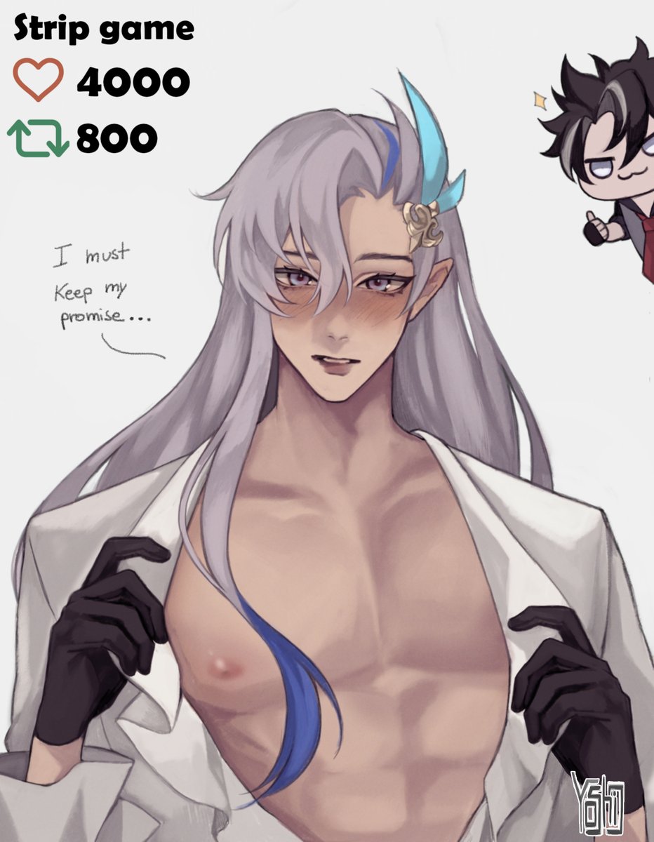 YoshioVT's tweet photo. Strip game 3/4 
Neuvi don't be shy c'monnnn
#Neuvillette #GenshinImpact https://t.co/agFfOVC8hf