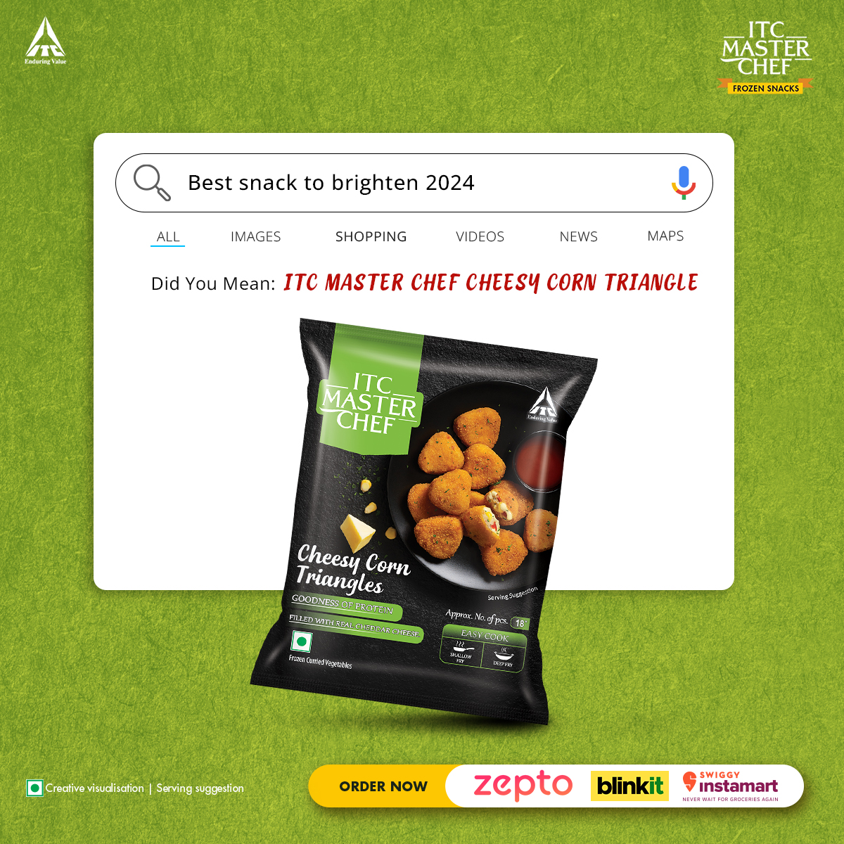 ITCMasterChef's tweet image. Google knows what’s best for you and so do we. ​

Order ITC Master Chef Cheesy Corn Triangle for a tasty new year. 

#ITCMasterChef #ITC #YummyFood #EasyToCook #Snacks #FoodLovers