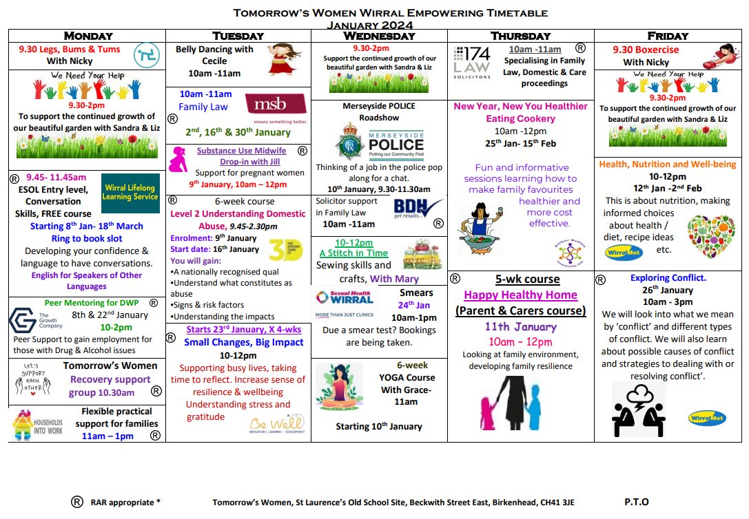 TomorrowsWomen's tweet photo. Here's our January timetable for #tomorrowswomenwirrral and #tomorrowswomenchester filled with courses, support and activities for the new year 💗 #supportinwirral #supportinchester #supportforwomen https://t.co/SiL6s1QkgX