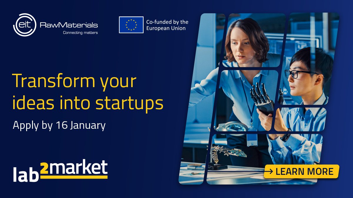 🚀Join #Lab2Market to transform your ideas into #rawmaterials startups, addressing key challenges in mineral exploration, responsible sourcing, recycling, circular economy, and more! 
🗓 Join our Info Day on 9 January at 13:00 CET!
 eitrm.eu/Lab2MarketInfo…!