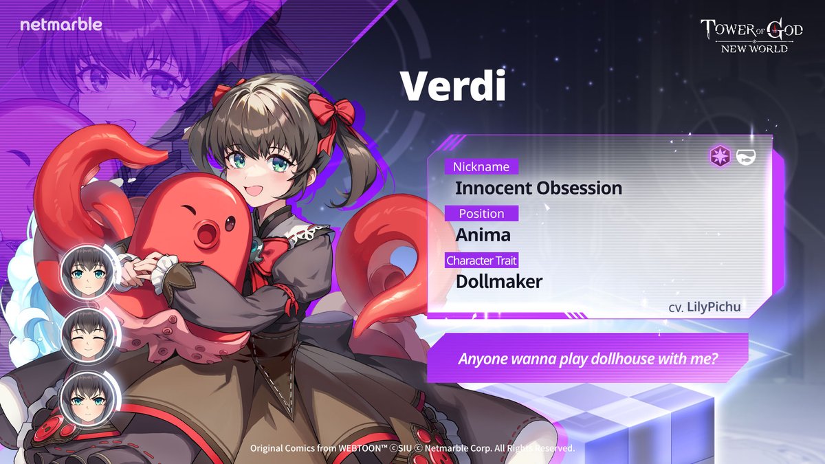 📣 <Tower of God: New World> Introducing: #verdi

#dollhouse #anima #innocentobsession

#netmarble #TOGNW #towerofgod #webtoon #game #illustration