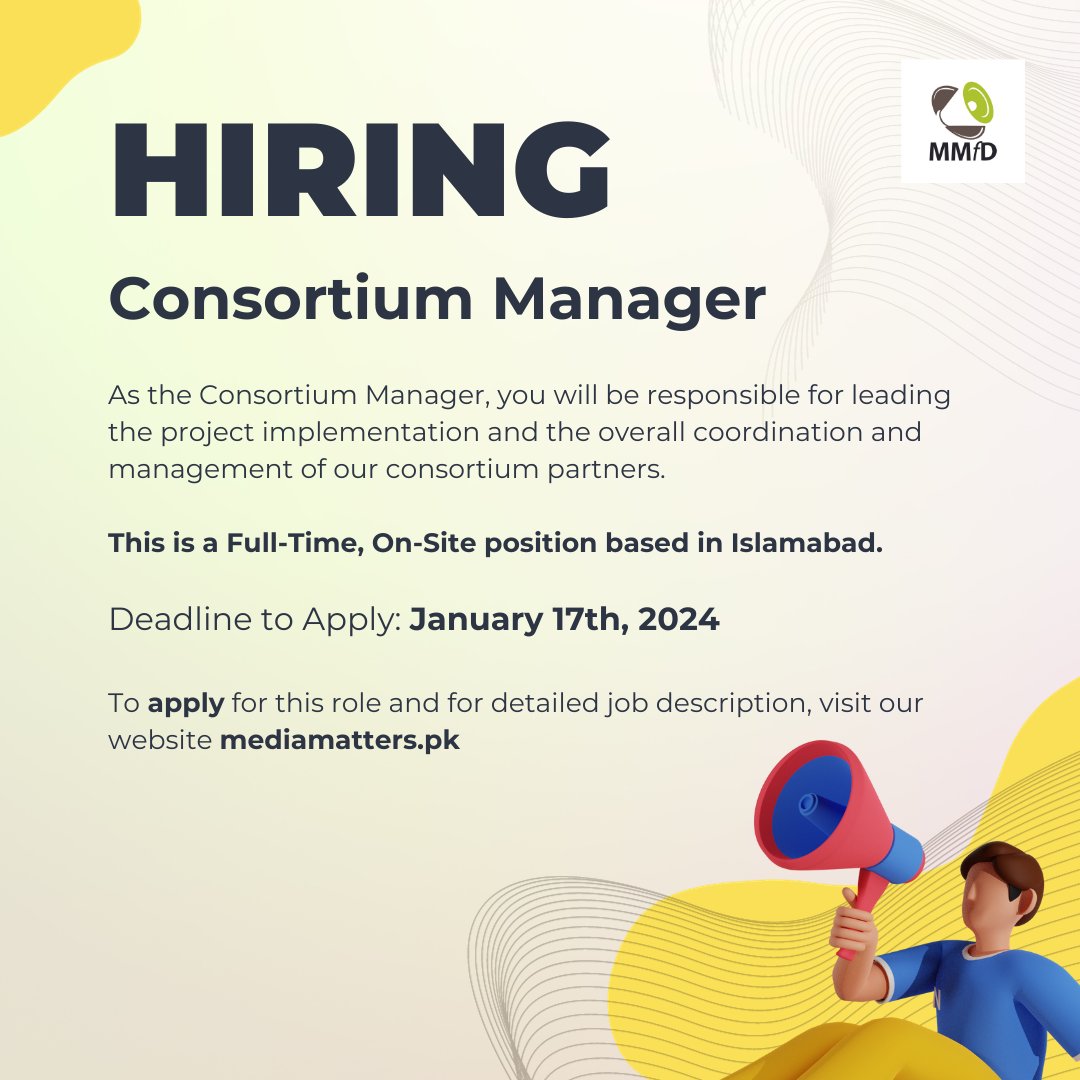 📢 We're looking for Consortium Manager, who will be responsible to lead the project implementation and overall coordination and management of our consortium partners. 

To do this work, you will need: 
🧵