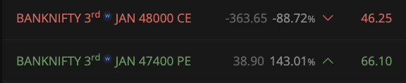 Anirbban's tweet photo. Combine premium 100 rs... #BankNifty
Only for me !!
Not a recommendation.
+1 x 48000 CE
+1 x 47400 PE
#LongStraddle