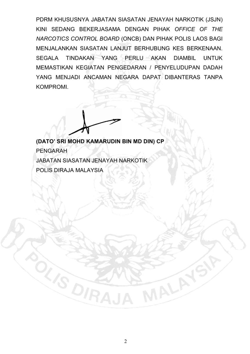 JSJNPDRM's tweet photo. SIARAN MEDIA PENGARAH JABATAN SIASATAN JENAYAH NARKOTIK BERKAITAN TANGKAPAN WARGANEGARA MALAYSIA DI VIENTIANE, LAOS
#JSJNPDRM https://t.co/ylcODPvpfG