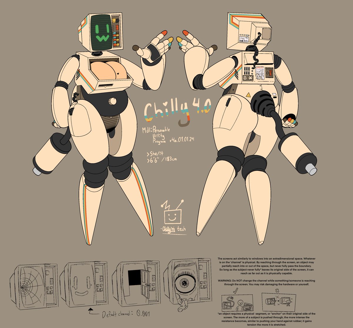 ChillyDraws's tweet photo. New year, new sona update! 
The newest advancements in screen space engineering have allowed the Chilly Tech Co. to make leaps and bounds with our newest upgrades! Combined with the newest personality programming, CHILLY4.0 is leading by example, a prototype of our upcoming work! https://t.co/7IINtJLf0I