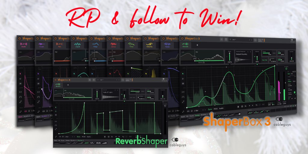 plugindeals's tweet photo. REPOST &amp; FOLLOW @plugindeals and @CableguysTweets to WIN one of the 3 prizes offered by Cableguys: 1x ShaperBox 3 Bundle &amp; 2x ReverbShaper plugins 🎅

🎄 https://t.co/VciqGo6uVu

3 Winners chosen January 3 https://t.co/6H3gpe5z0w