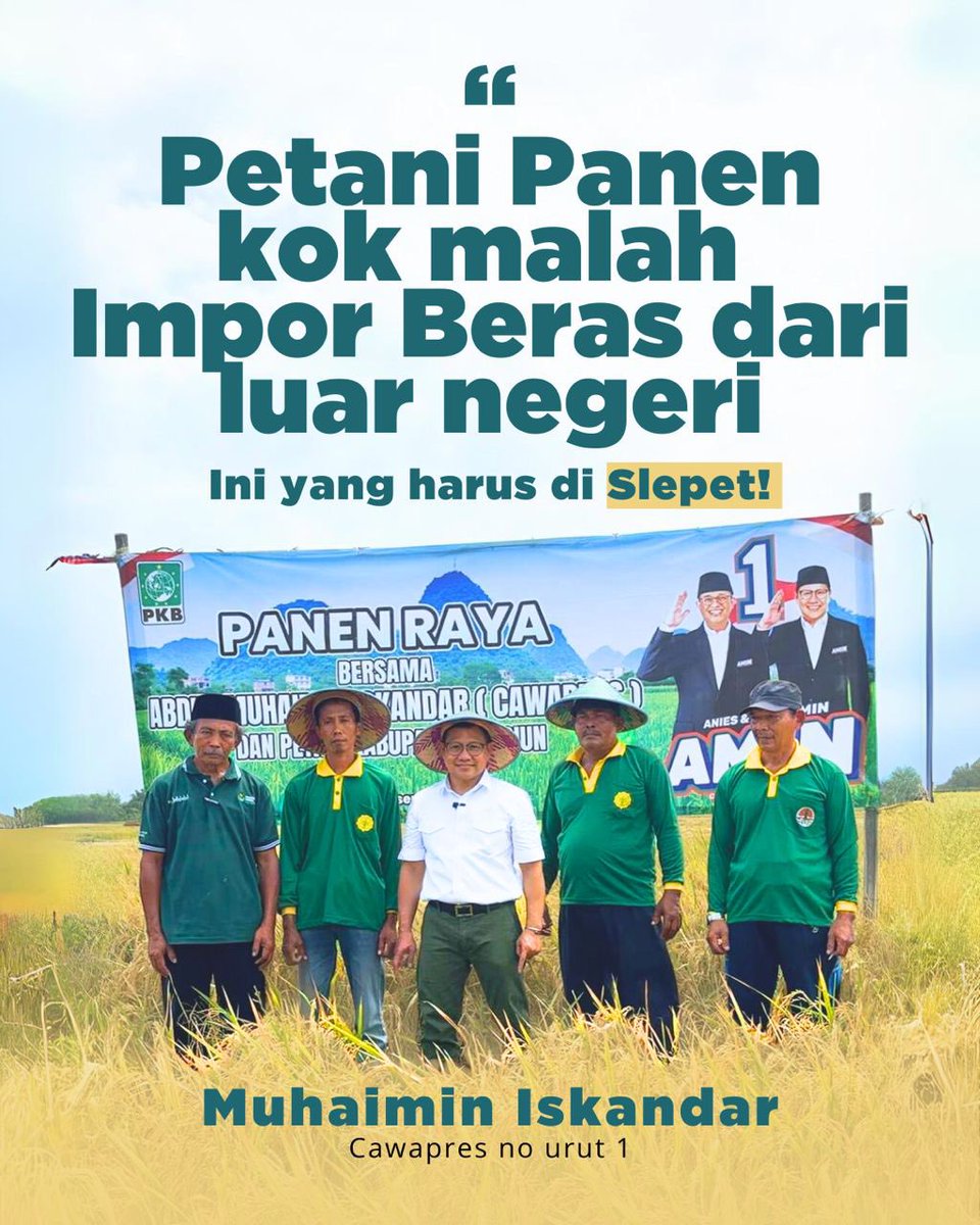 voiceofpkb's tweet photo. Petani panen malah impor beras dari luar negeri ayo kita slepet! Waktunya Indonesia mandiri pangan! Kita produksi beras dalam negeri dengan mensejahterakan pahlawan pangan kita, para petani! 🇮🇩 @cakiminow 

#aminajadulu https://t.co/va6J4HHpUD