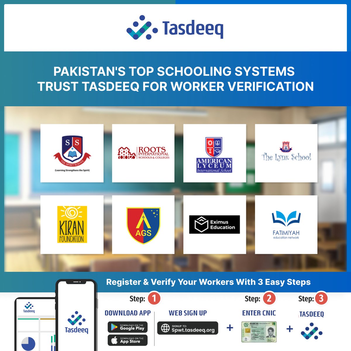 Top #Schools Trust #Tasdeeq to #Safeguard their workplaces. 

Do you know if your workplace is secure?  Verify your workforce with the Tasdeeq #Backgroundcheck.

Web Signup: spwt.tasdeeq.org 

#HR #Safety #security #Police #crime #workplace #service