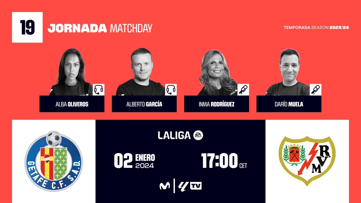 Alberto García (@1alberto_garcia) on Twitter photo 👉 Comenzamos el 2024 con #LaLigaEAsports !
<a href="/GetafeCF/">Getafe C.F.</a> 🆚 <a href="/RayoVallecano/">Rayo Vallecano</a>
Desde las 16:10 os esperamos en:
📺 LaLigaTV <a href="/MovistarFutbol/">Fútbol en Movistar Plus+</a>
#InsideLaLiga 👉 Comenzamos el 2024 con #LaLigaEAsports !
<a href="/GetafeCF/">Getafe C.F.</a> 🆚 <a href="/RayoVallecano/">Rayo Vallecano</a>
Desde las 16:10 os esperamos en:
📺 LaLigaTV <a href="/MovistarFutbol/">Fútbol en Movistar Plus+</a>
#InsideLaLiga