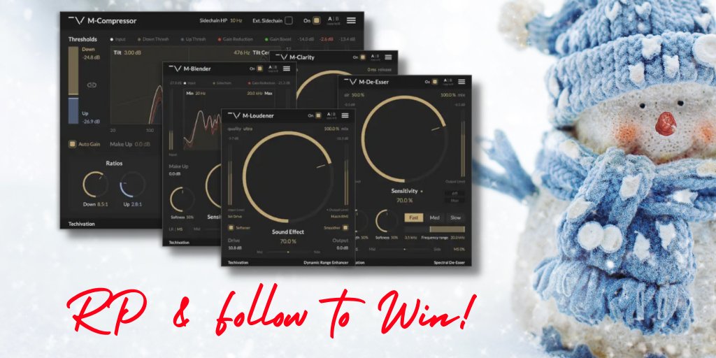 plugindeals's tweet photo. REPOST &amp; FOLLOW @plugindeals and @techivation to WIN the Techivation M-Bundle offered by Techivation 🎅

🎄 https://t.co/FKSpnlbMaN

1 Winner chosen January 3 https://t.co/OWxEepP2IE