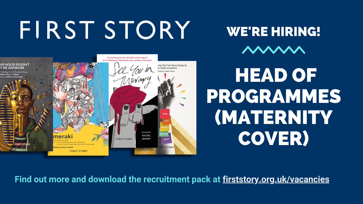 📢Job vacancy!📢 We're seeking a Head of Programmes (Maternity Cover) to join our team on a 9 month FTC from March 2024. This role manages the delivery of our Young Writers Programme. Applications close 𝗠𝗼𝗻𝗱𝗮𝘆 𝟮𝟮 𝗝𝗮𝗻𝘂𝗮𝗿𝘆. Find out more: firststory.org.uk/vacancies/