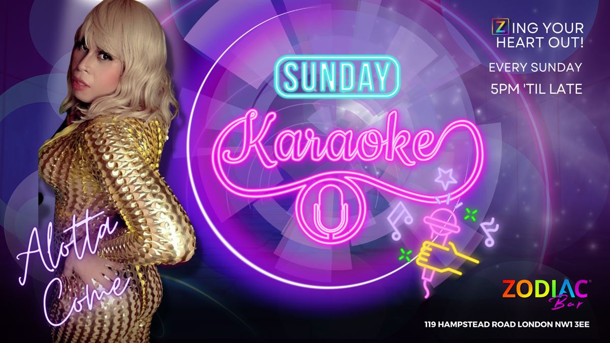 🎤🌟 SUNDAY KARAOKE with Alotta Come at Zodiac! Karaoke perfection awaits you! Join us at Zodiac for a laid-back Sunday and unleash your inner Diva under the sparkling lights and amazing sound that every star deserves! - outsavvy.com/event/15191/su…
