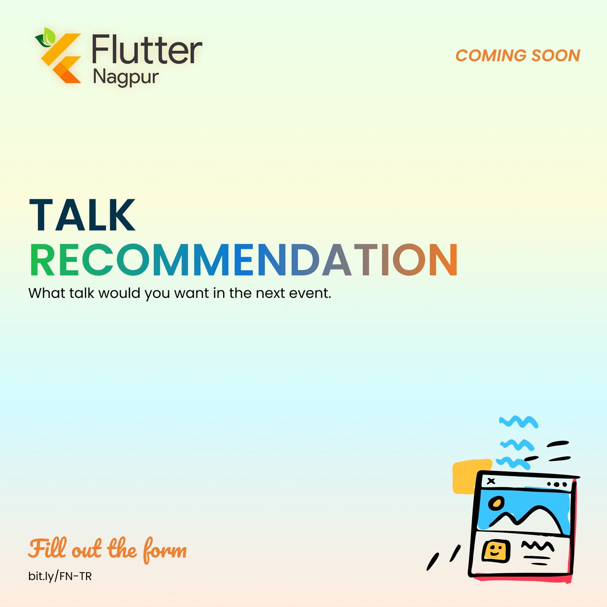 Flutter Nagpur (@flutternagpur) on Twitter photo We're coming up with an event soonnn!!
Comment below what topics you'd like us to add to the agenda.
Or fill out the form: bit.ly/FN-TR
<a href="/gdgnagpur_/">GDG नागपुर</a> <a href="/wtmnagpur/">WTM Nagpur</a> <a href="/Nikkitagandhi/">Nikita Gandhi</a>
<a href="/nlycskn/">Nilay Coskun</a> <a href="/anelvro/">Anel Rodríguez</a>
#flutter #community #meetup We're coming up with an event soonnn!!
Comment below what topics you'd like us to add to the agenda.
Or fill out the form: bit.ly/FN-TR
<a href="/gdgnagpur_/">GDG नागपुर</a> <a href="/wtmnagpur/">WTM Nagpur</a> <a href="/Nikkitagandhi/">Nikita Gandhi</a>
<a href="/nlycskn/">Nilay Coskun</a> <a href="/anelvro/">Anel Rodríguez</a>
#flutter #community #meetup