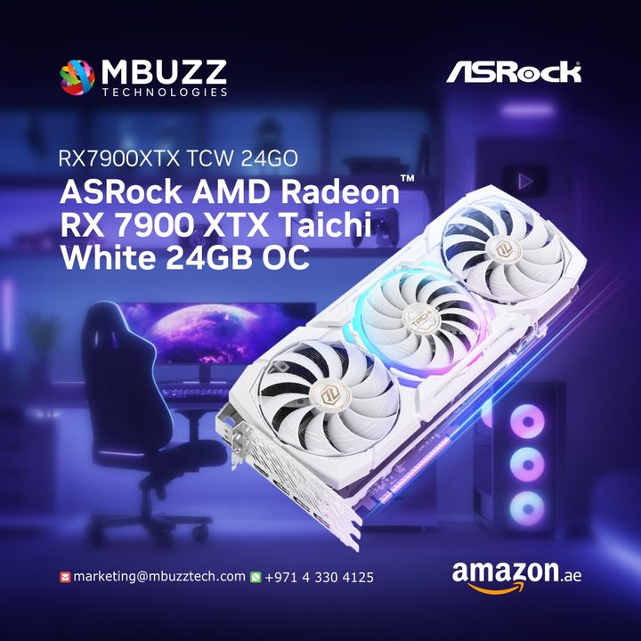 💥 Step into elite gaming with the ASRock AMD Radeon™️ RX 7900 XTX Taichi White 24GB OC! Experience the future of gaming technology today.

🛒 Buy now: 
amzn.eu/d/7NET9ec

For Inquiries:
✉: marketing@mbuzztech.com

#ASRock #RadeonRX7900XTX #TaichiWhite#CoolingInnovation