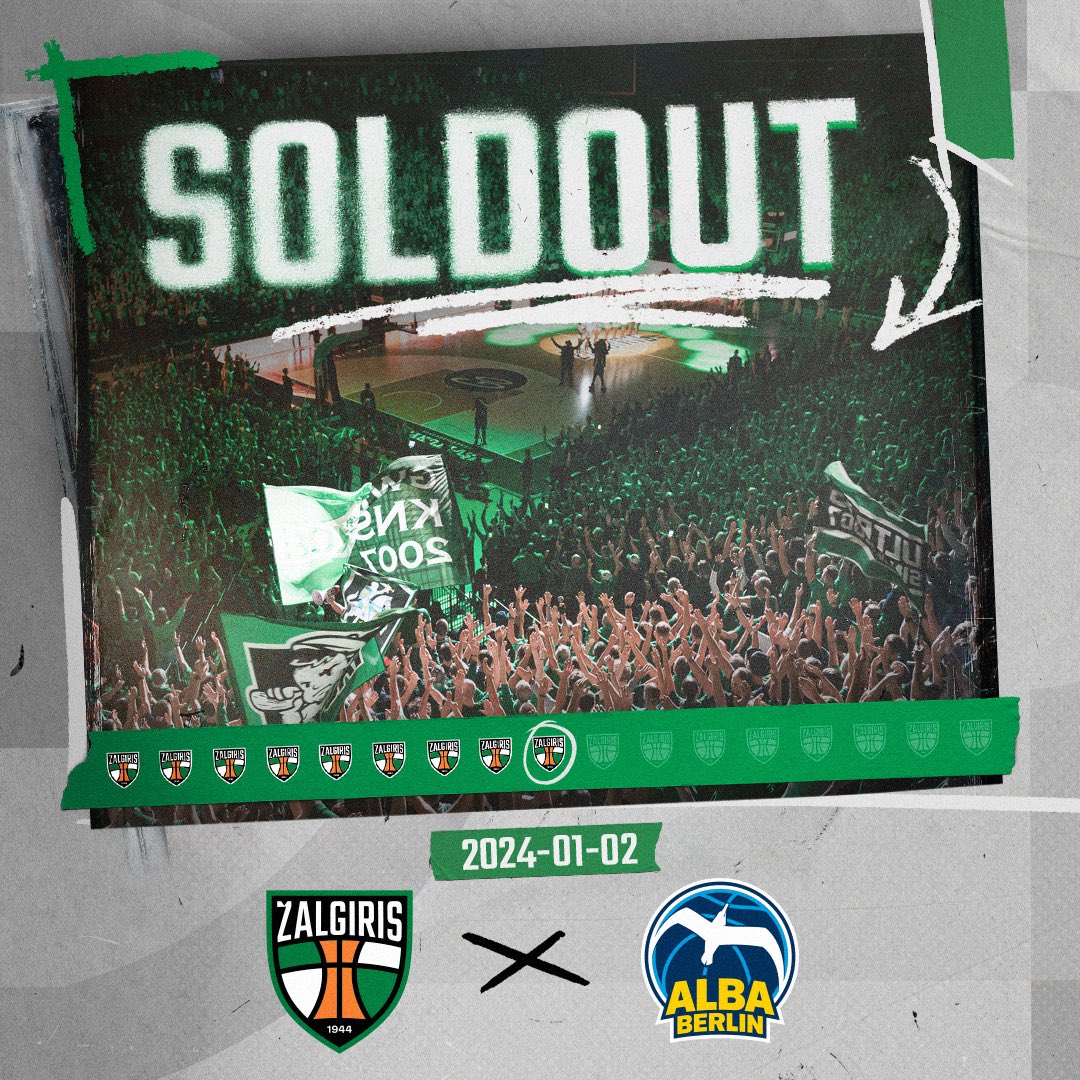 THANK YOU for your support - tonight’s game will be played in a packed @ZalgirioArena! 💚