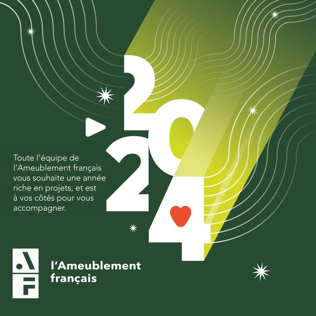 🎉L'Ameublement français vous souhaite une belle année 2024 ! 
🎯 Cette année s'annonce riche en #projets avec toujours la volonté de promouvoir l'art de vivre à la française et les savoir-faire de nos entreprises.
🌿 Tout cela sans jamais perdre de vue notre engagement #RSE !