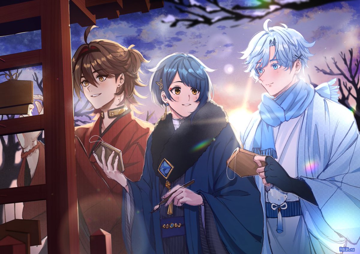 重云|ちょううん ,行秋(ユクアキ)(原神) 「new year wishes #xingqiu #chongyun #gami」|mikan 📘🍨のイラスト