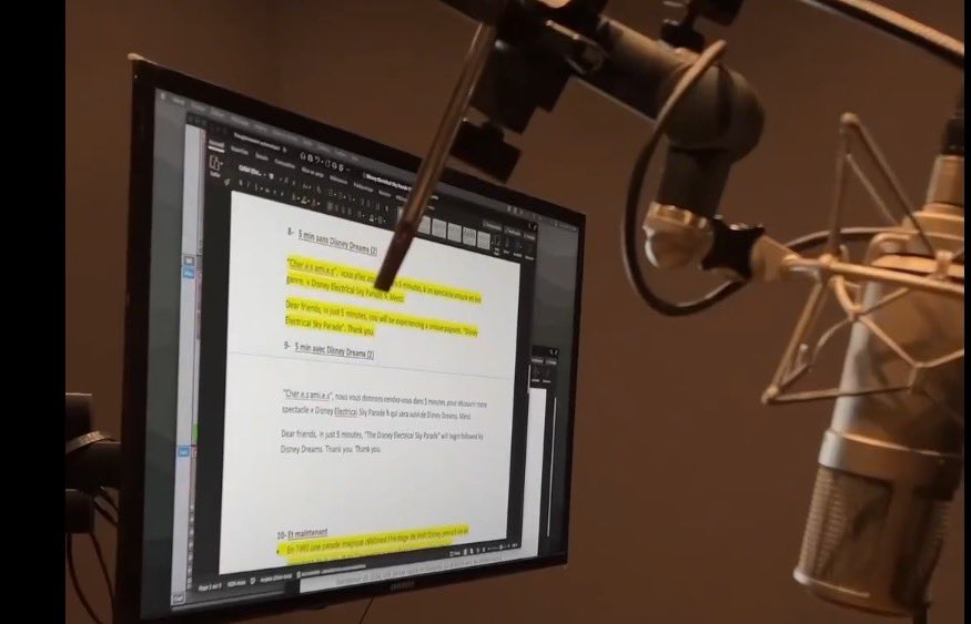 🎆 The video also gives a glimpse at the Disney Electrical Sky Parade 5-minute warning spiels (with Disney Dreams or without), and the opening spiel which will contain a background reference to the Main Street Electrical Parade which premiered at Disneyland Paris in 1992: