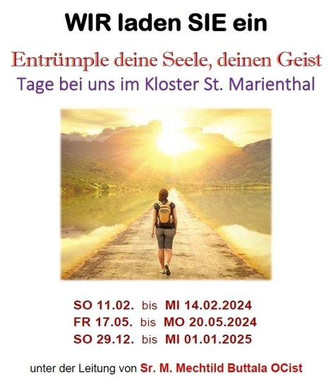 KlosterStMarien's tweet photo. VORSCHAU:
"Entrümple deine #Seele, deinen #Geist" ~ Stille Tage bei uns im #Kloster St. #Marienthal ... damit die Seele wieder atmen kann
SO 11.02. bis MI 14.02.2024
Wir laden Sie zu Stille, Gebet, Betrachtung, gemeinsamen #Chorgesang ein.
Informationen:
https://t.co/aLyrwVulo5 https://t.co/AD7g8WIa0r