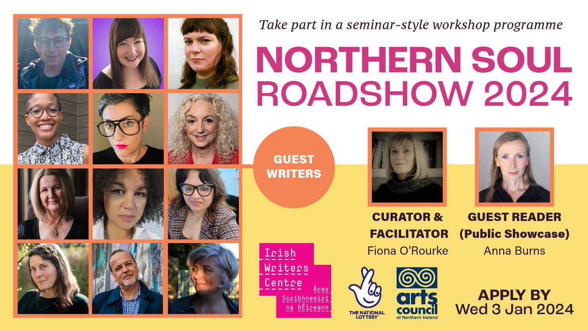 Tomorrow is the deadline for #NorthernSoulRoadshow 2024! Take part in a series of online seminar-style workshops and meet a stellar line of guest writers✏️ Curated and facilitated by @fionamkorourke, this programme is supported by the @ArtsCouncilNI. 🔗irishwriterscentre.ie/opportunities/…