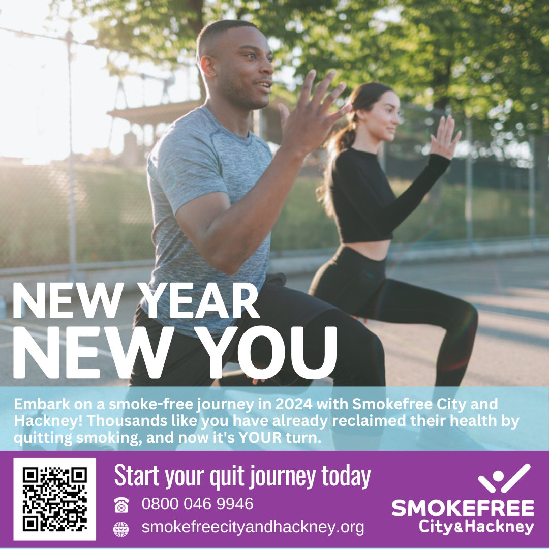 Embrace the New Year, New You! Let's kickstart 2024 with a fresh breath of change! Say goodbye to smoking and hello to a healthier, happier you! Join thousands of Brits quitting this year Your lungs will thank you, and your future self will too! #QuitSmoking #Smokefree
